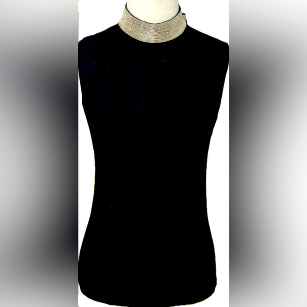 Gracia Black Top With Silver Jewel Neckline Or Collar